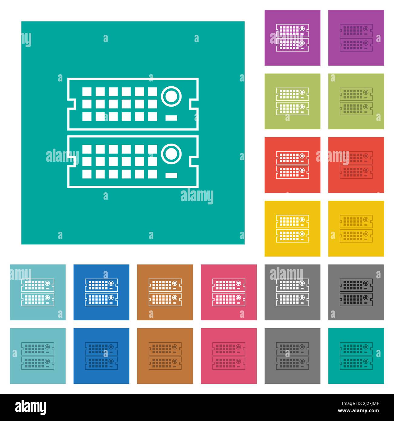 Rack servers outline multi colored flat icons on plain square ...