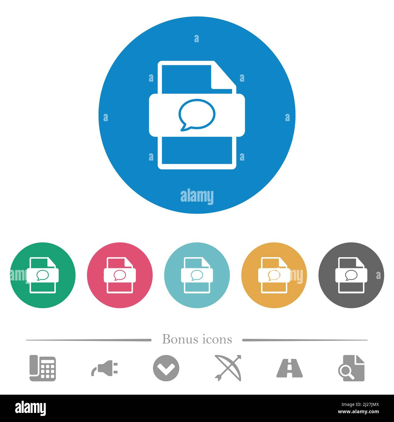 Message file type flat white icons on round color backgrounds. 6 bonus ...