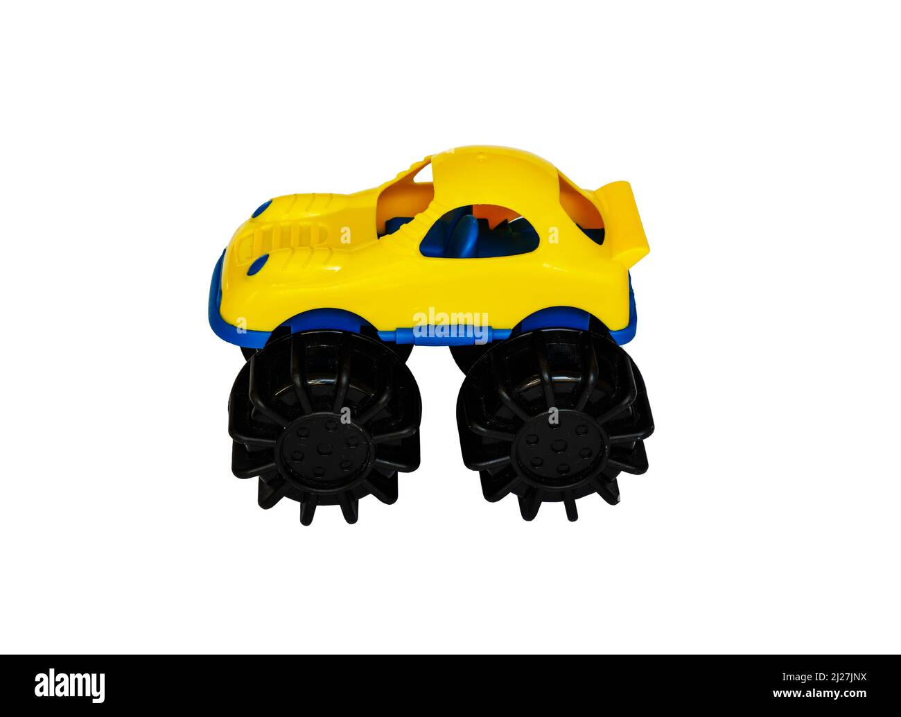 Children's yellow plastic toy car on a white background Stock Photo Alamy
