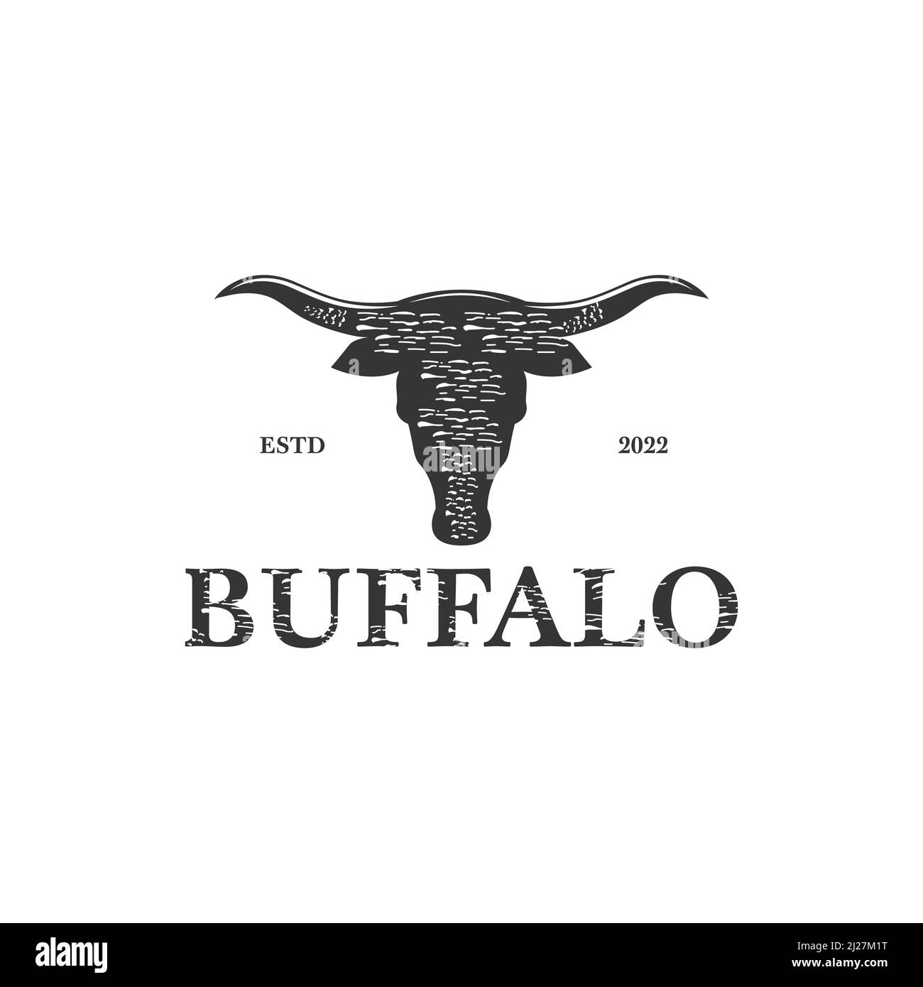 Vintage silhouette buffalo head logo Texas Longhorn Country Western Bull Cattle Vintage Label Logo Design Stock Vector