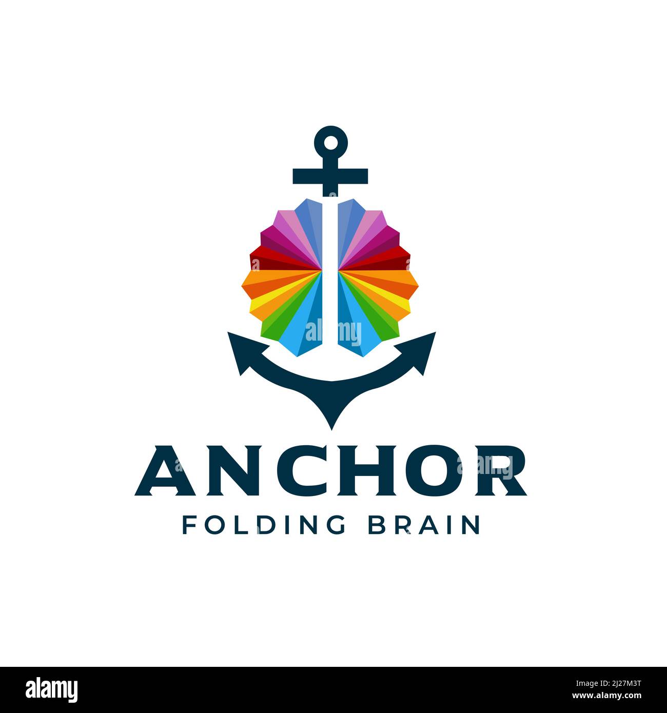 Colorful folding style anchor and brain illustration logo Stock Vector
