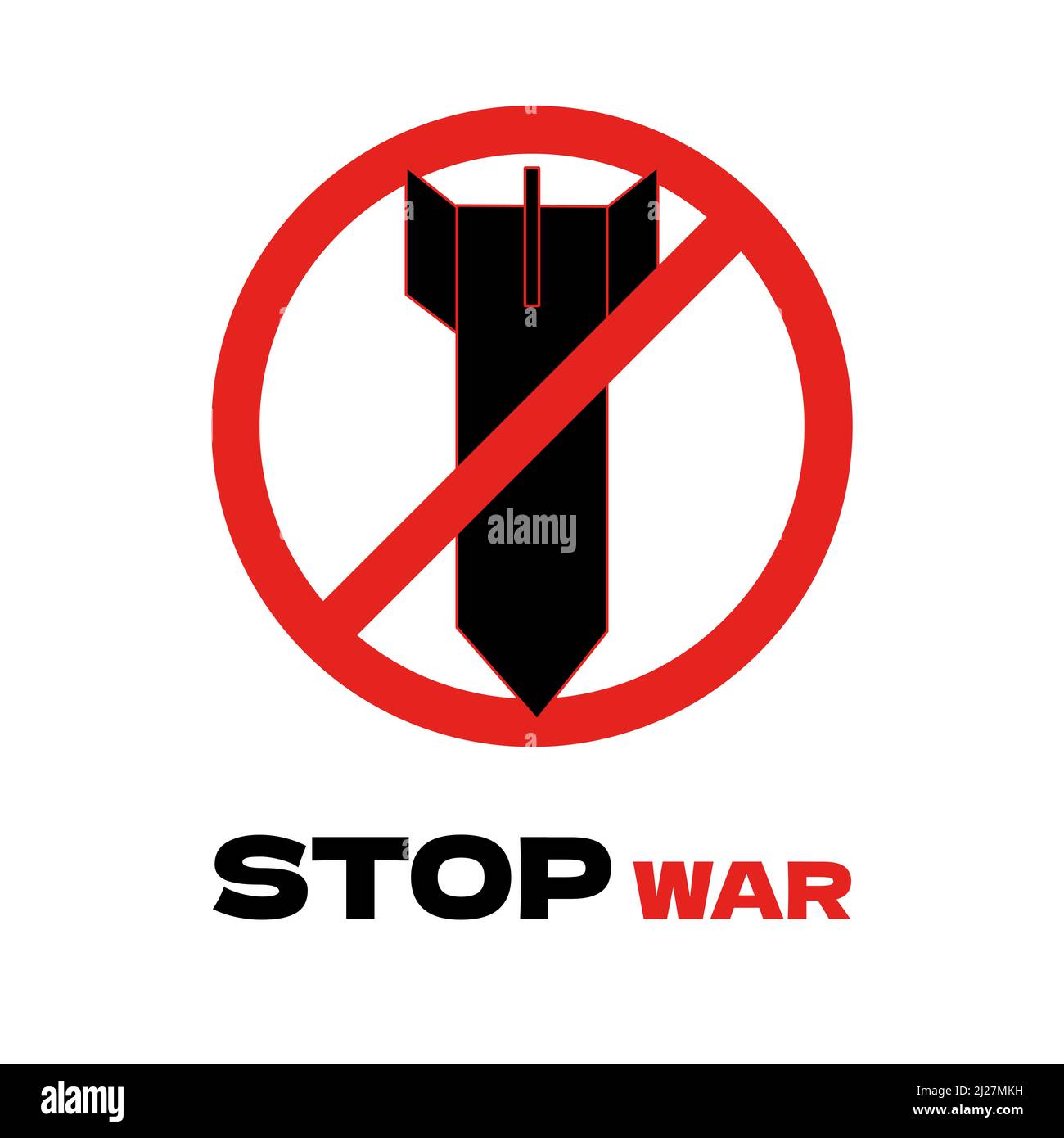 Stop war designs with missile weaponry inside prohibition sign. Minimalistic poster agains war. Stop war start disarmament vector illustration Stock Vector