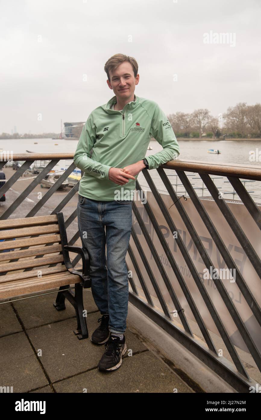 London, UK. 30th Mar, 2022. Charlie Martin.Oxford & Cambridge crews meet the press at The London Rowing Club on Putney Embankment. Men's and Women's crews for Sunday's Boat Race attended a meet the press event. Credit: Peter Hogan/Alamy Live News Stock Photo