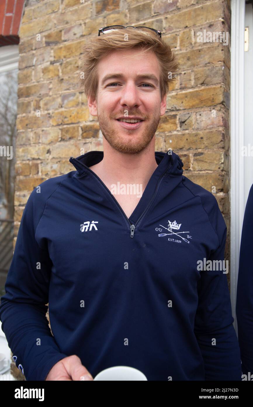 London, UK. 30th Mar, 2022. Barnabe Delarze.Oxford & Cambridge crews meet the press at The London Rowing Club on Putney Embankment. Men's and Women's crews for Sunday's Boat Race attended a meet the press event. Credit: Peter Hogan/Alamy Live News Stock Photo