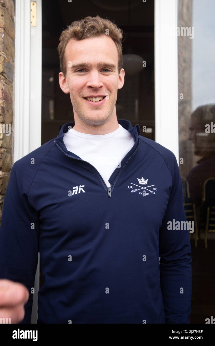 London, UK. 30th Mar, 2022. Charlie Elwes.Oxford & Cambridge crews meet the press at The London Rowing Club on Putney Embankment. Men's and Women's crews for Sunday's Boat Race attended a meet the press event. Credit: Peter Hogan/Alamy Live News Stock Photo