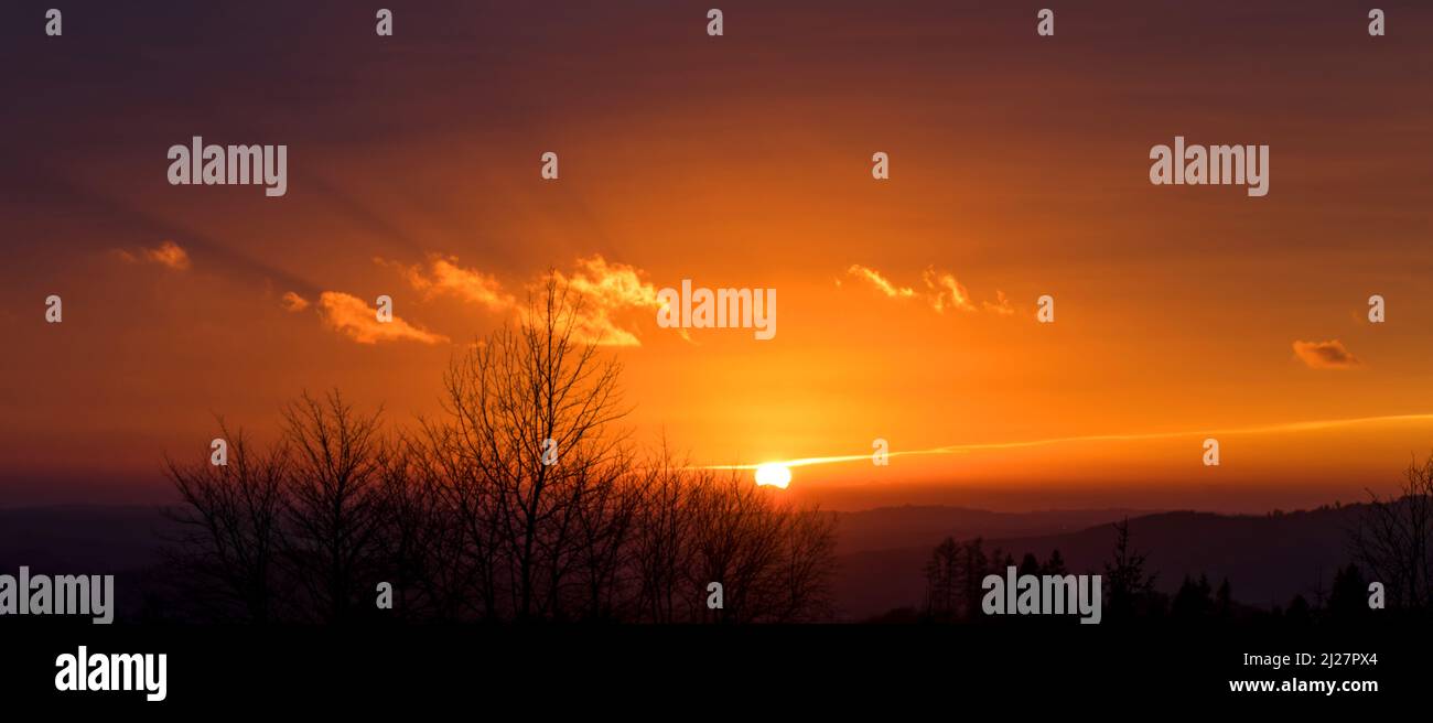 evening sundown in the rothaargebirge germany panorama Stock Photo