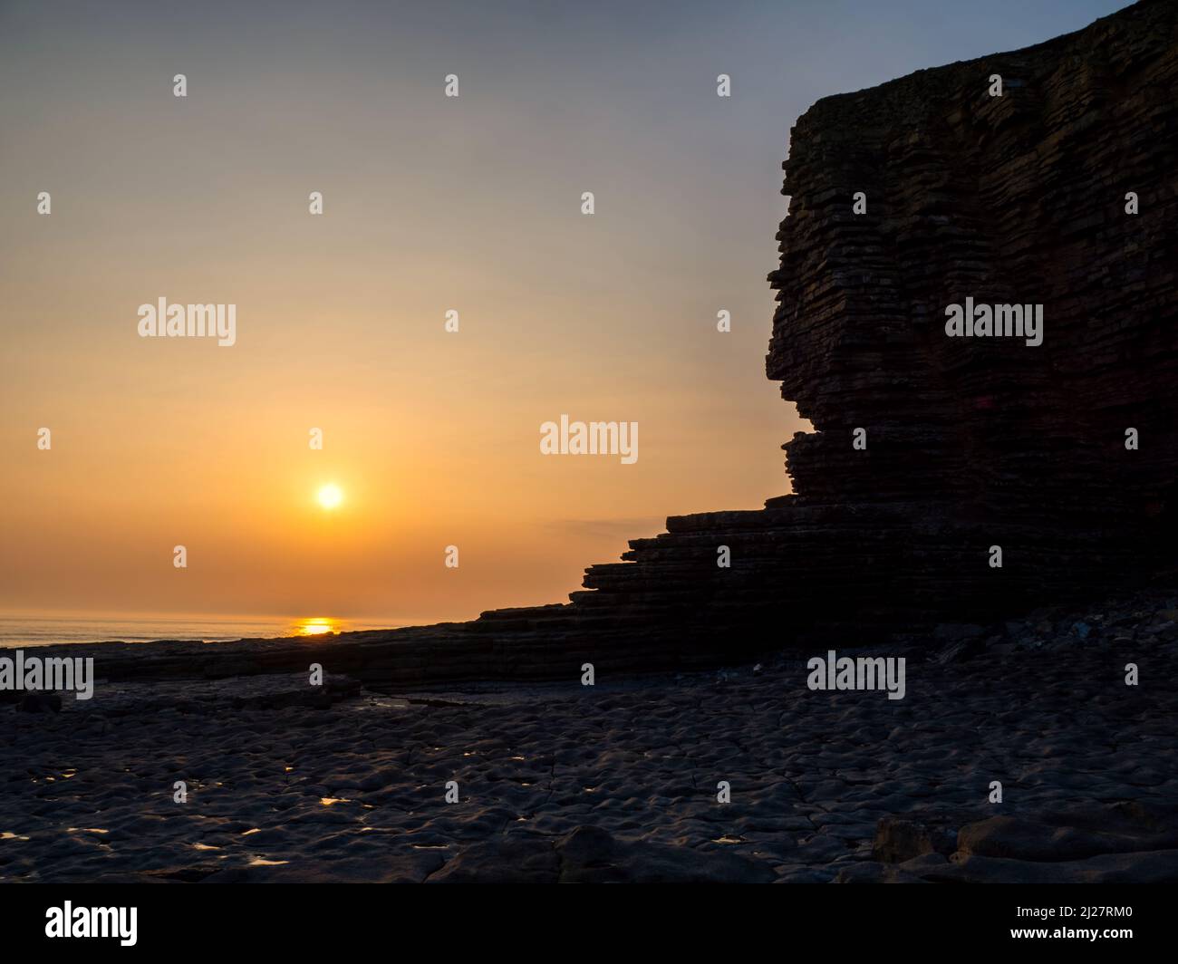Sunset at Nash Point on the Glamorgan Heritage Coast in South Wales UK Stock Photo