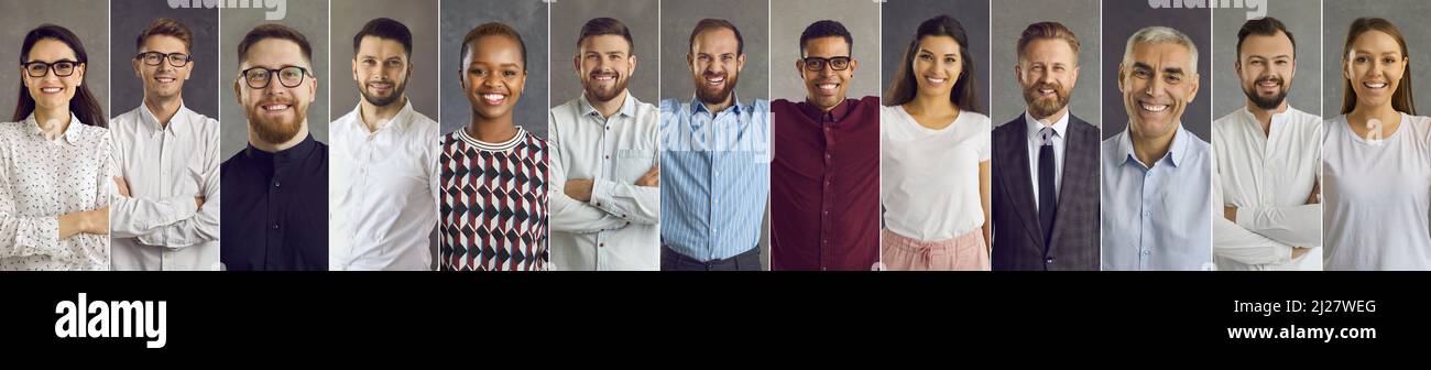 Banner with a photo collage of many different multiracial people with happy faces Stock Photo