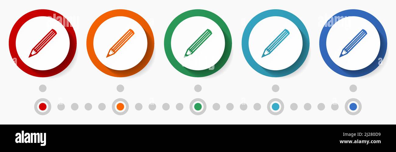 Pencil, draw concept vector icon set, flat design colorful buttons ...