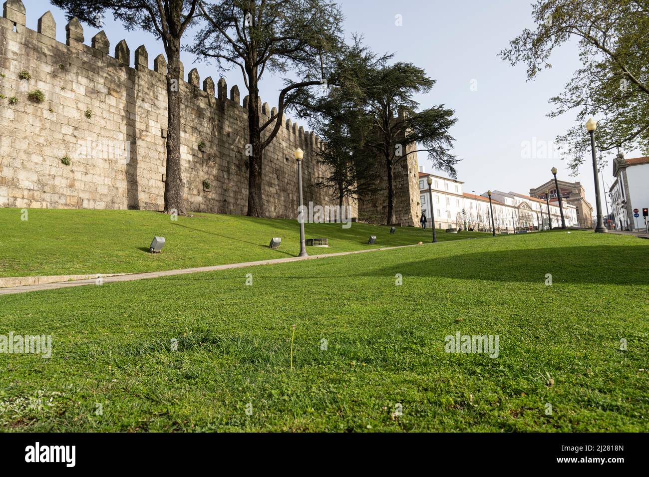 Porto, Portugal. March 2022. The external old walls of  Convento das Clarissas in the city center Stock Photo