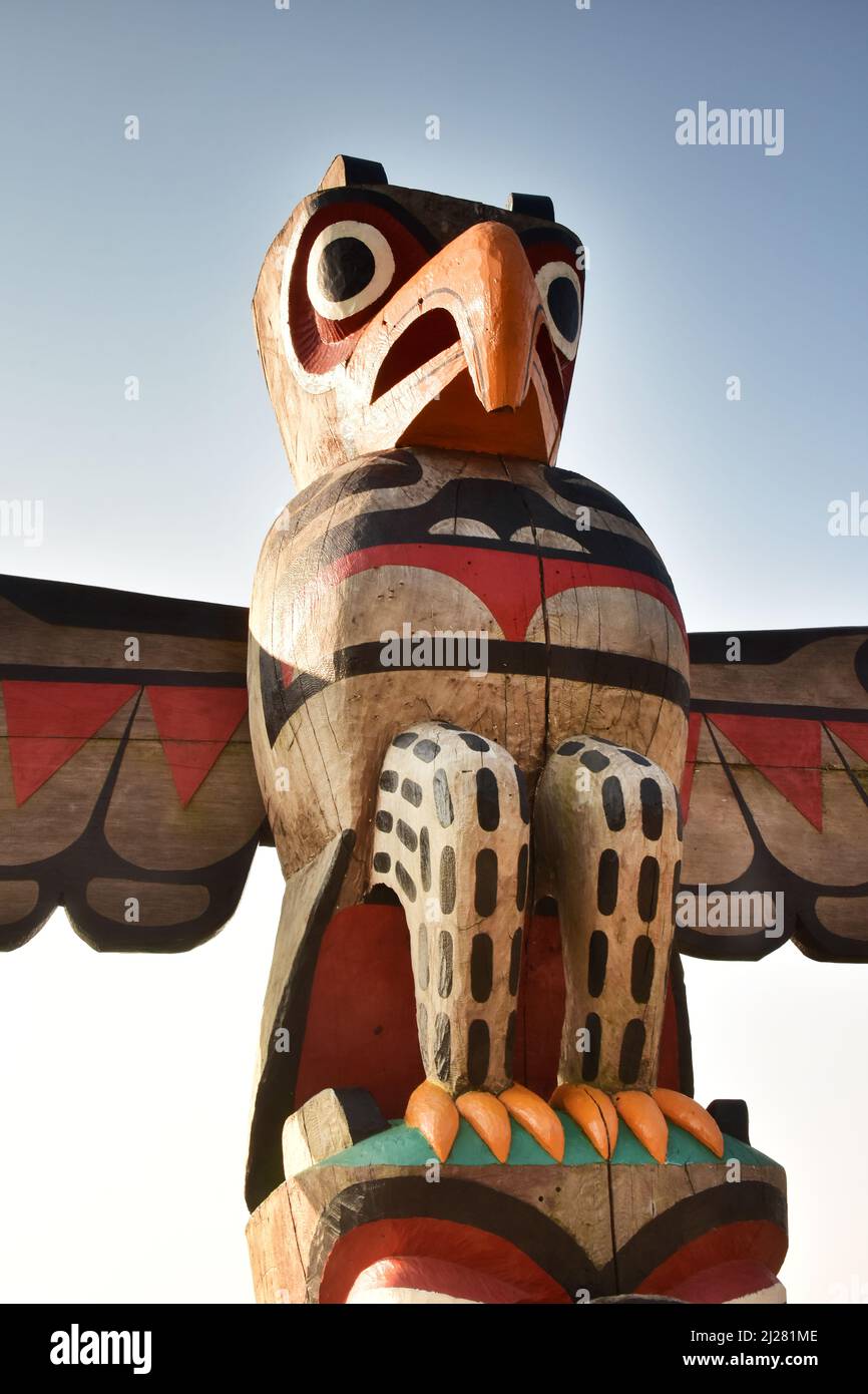 Totem Pole in Victoria, Vancouver Island, British Columbia, Canada Stock Photo