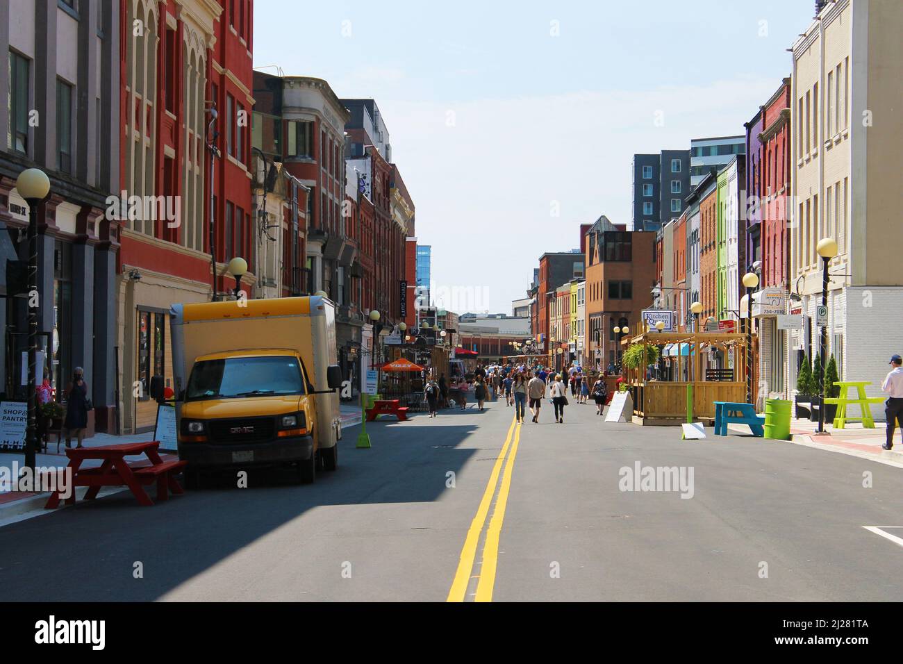 People at a downtown pedestrian mall, St. John's, Newfoundland Stock