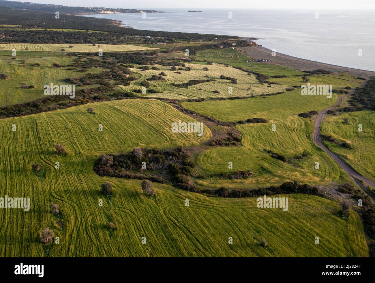 Aerial view of cultivated land on the Akamas Peninsula, Republic of Cyprus Stock Photo