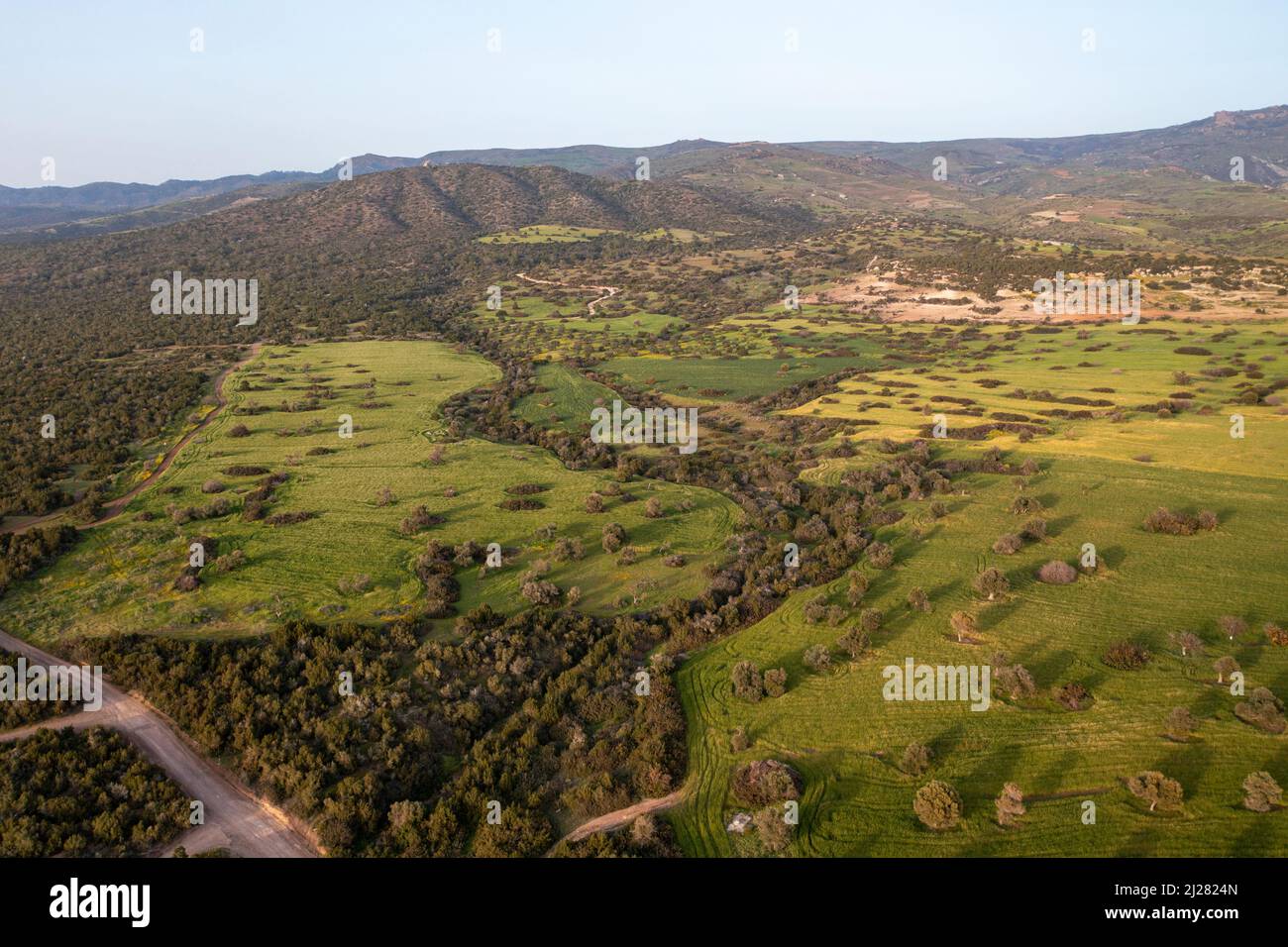 Aerial view of cultivated land on the Akamas Peninsula, Republic of Cyprus Stock Photo