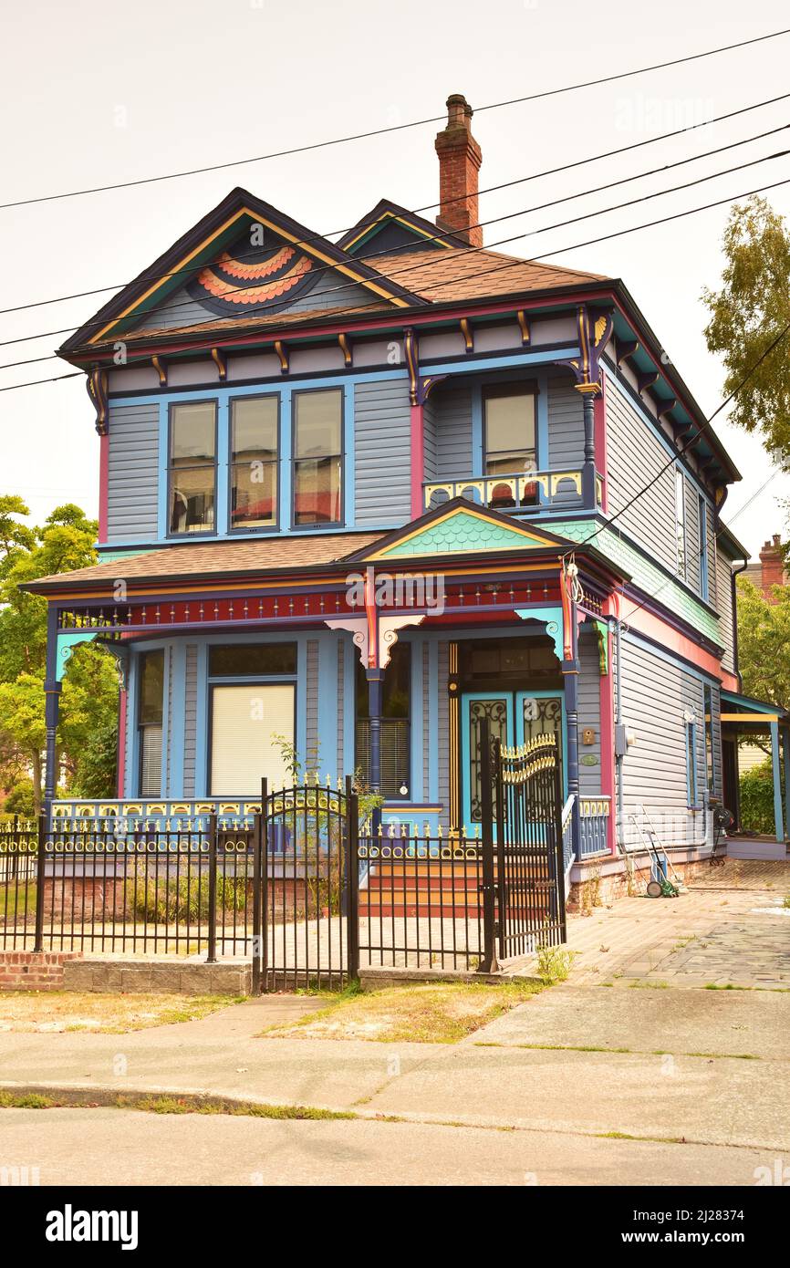 Restored Victorian House on Government Street in Victoria, Vancouver Island, Canada Stock Photo