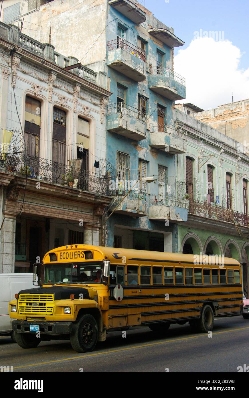 Havana, Cuba, March 22, 2010. Old school bus on a city street. Stock Photo