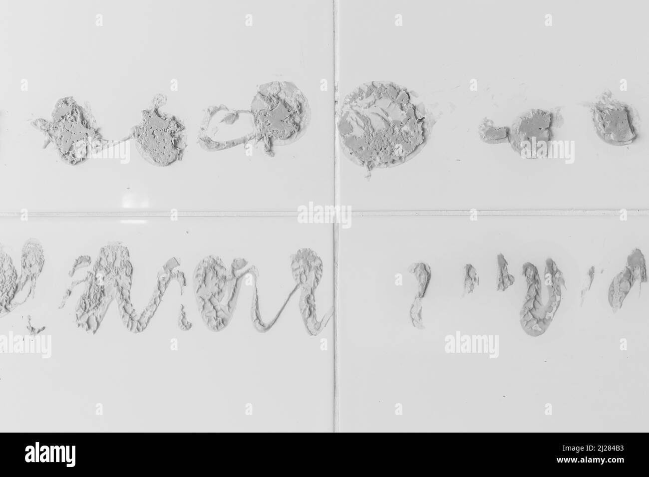 Cement stains on white spots wall tiles or floor old texture concrete