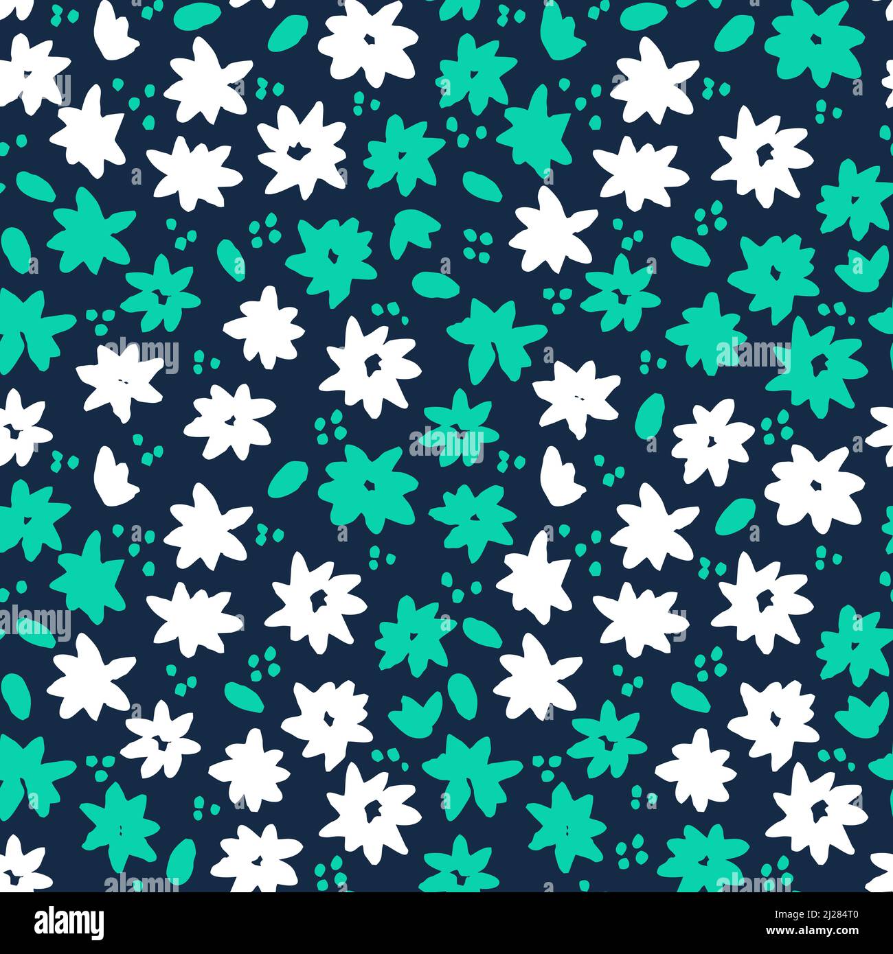Flowers and leaves hand draw vector seamless pattern. Stock Vector