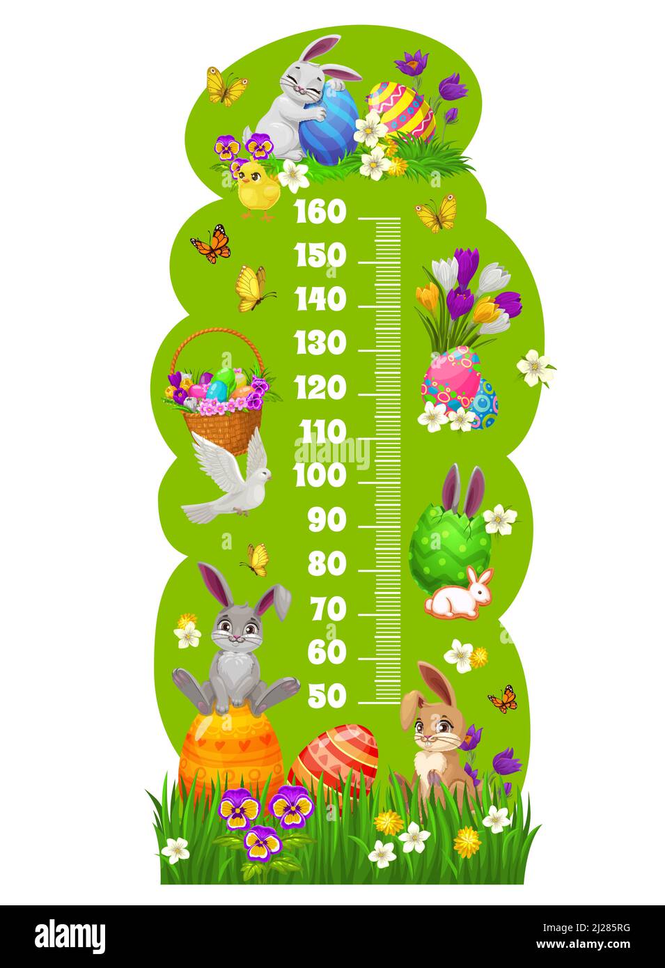 Kids height chart, Easter bunnies and eggs growth measure meter. Vector