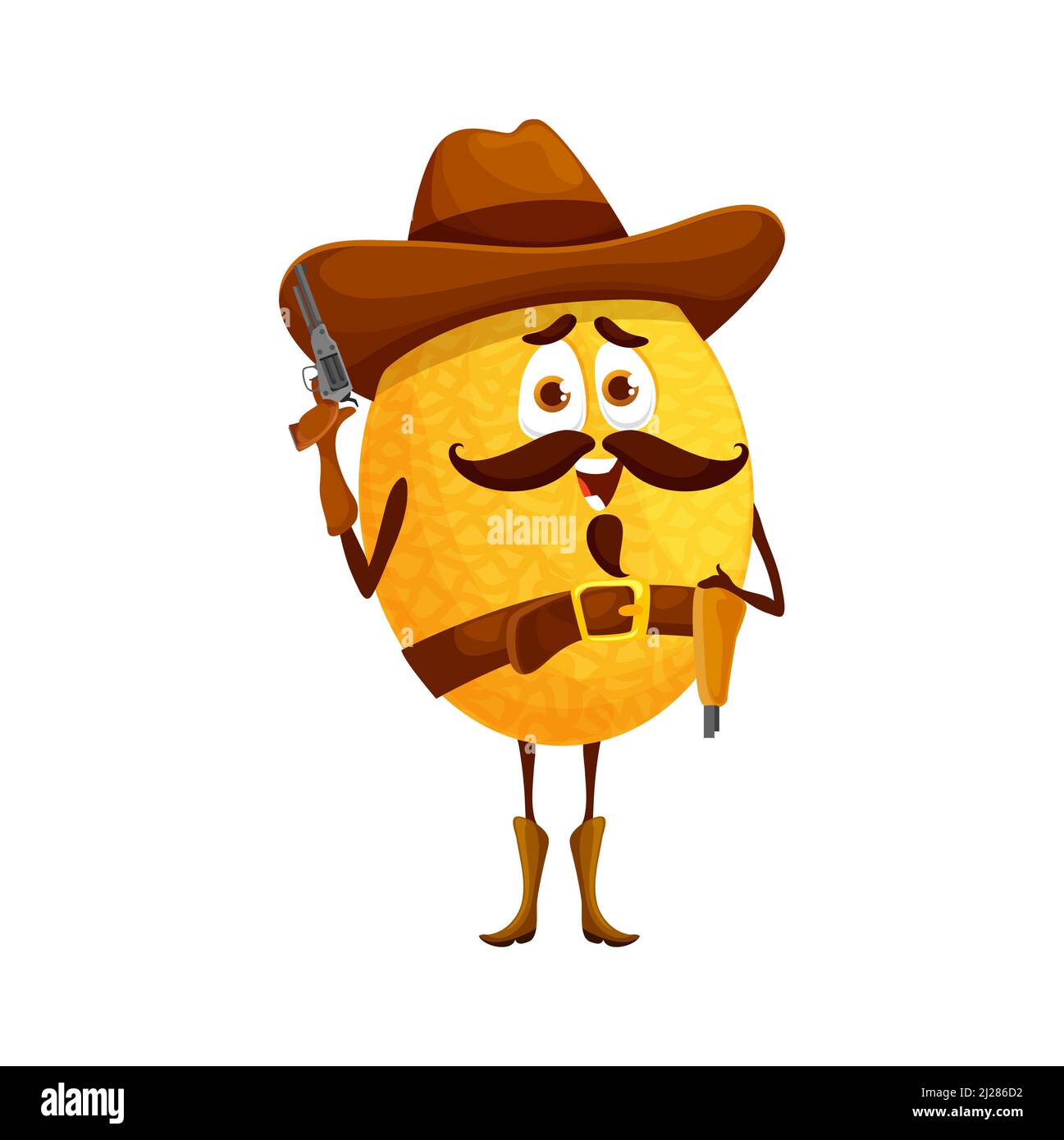 Cartoon cowboy melon character. Funny vector fruit sheriff or ranger ...