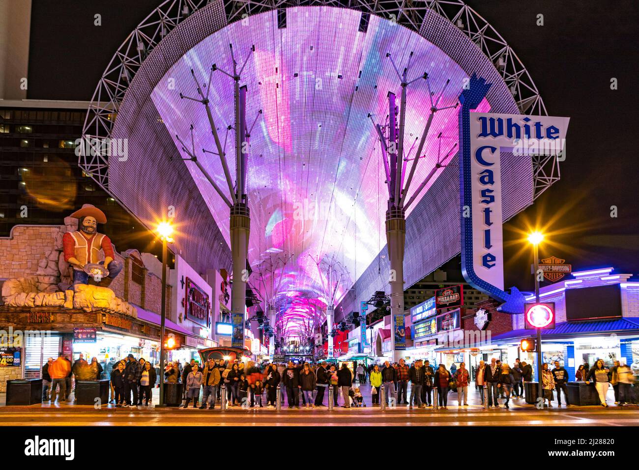 LAS VEGAS, USA MAR 9, 2019 the illuminated Casinos at Fremont street