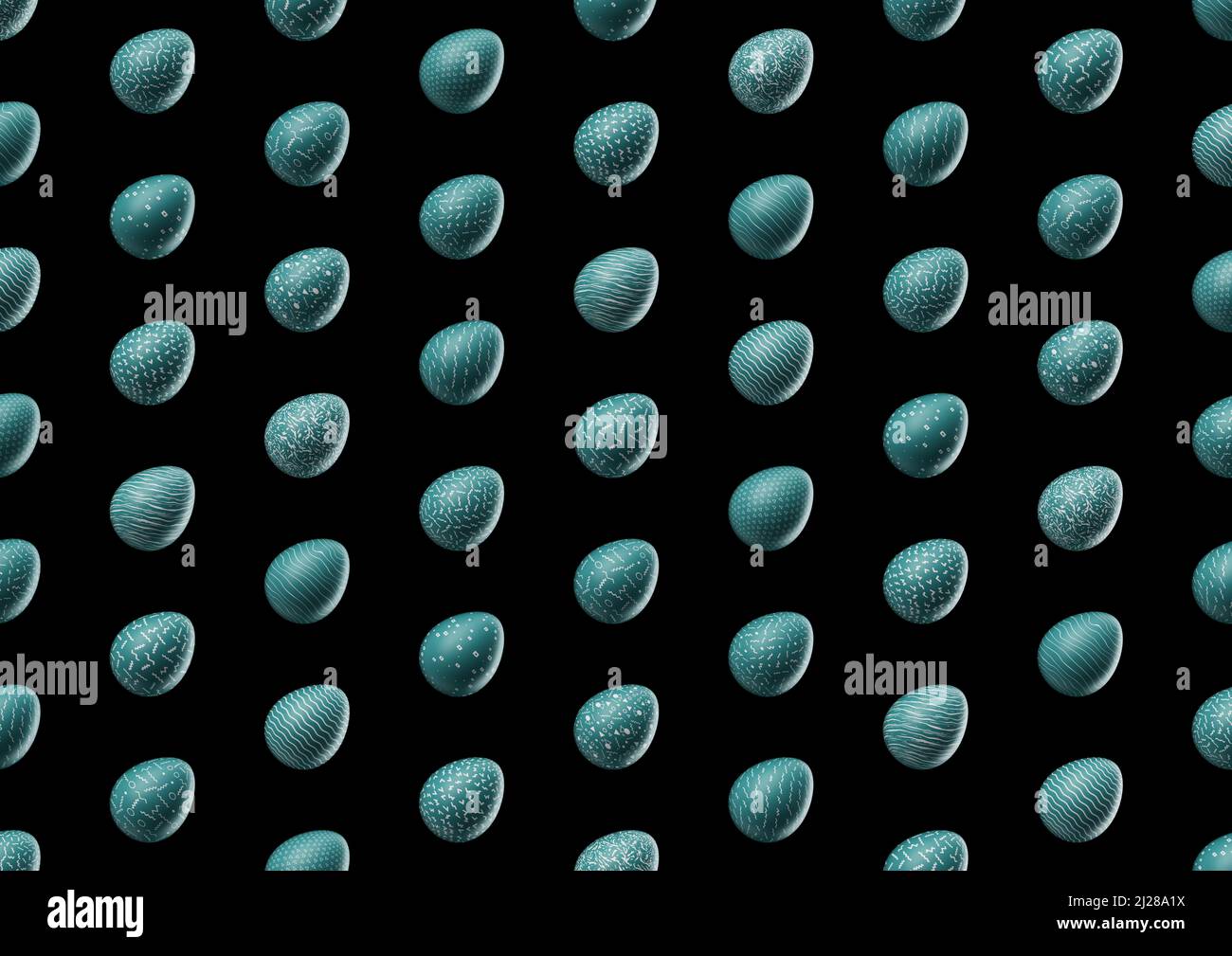 Blue and white easter egg pattern on black background. Wallpaper. backdrop. Stock Photo