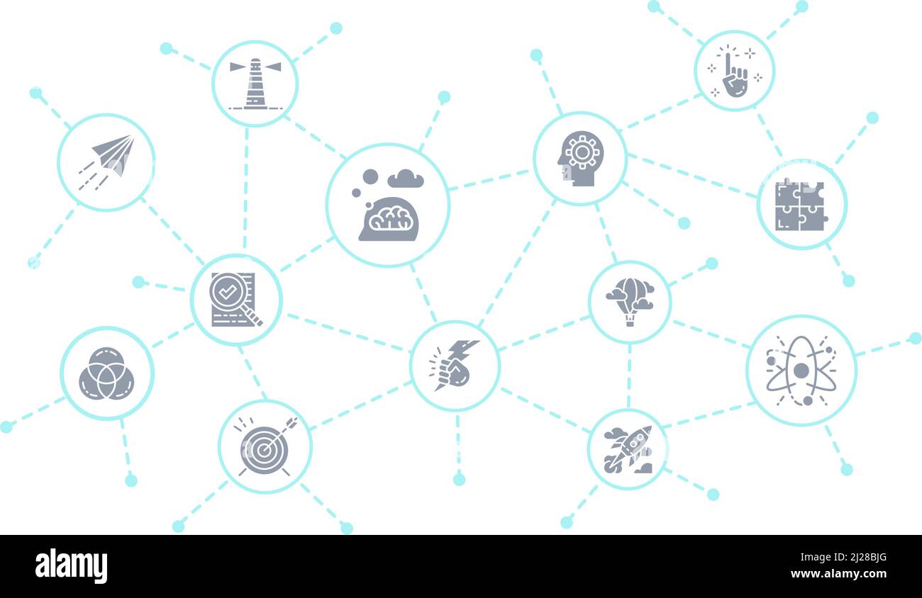 Creative business infographic with thin line icons. Innovation, startup, artwork, project, idea illustration design template. Stock Vector