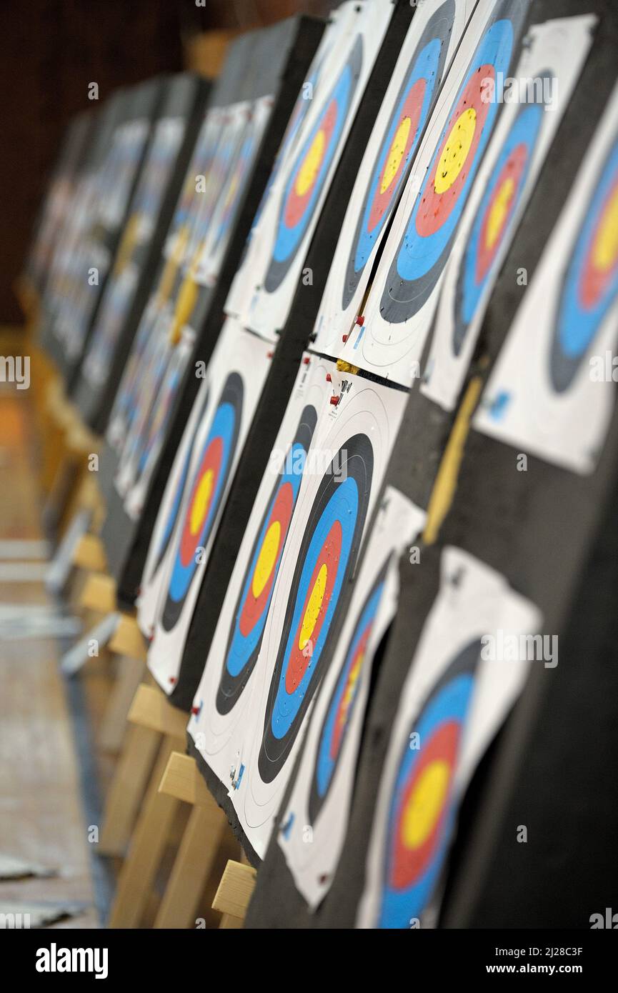 A closeup photo of archery target boards Stock Photo Alamy