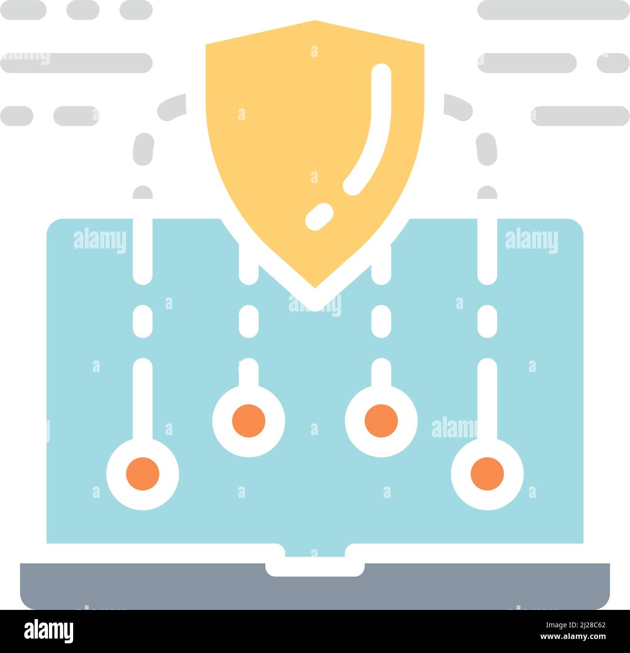 Vector security laptop, web protect white line icon. Stock Vector