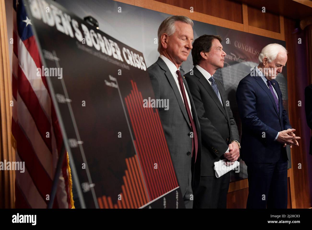 Washington, USA. 30th Mar, 2022. Senator John Cornyn(R-TX) alongside GOP members speaks about US-MX border during a press conference, today on March 30, 2022 at SVC/Capitol Hill in Washington DC, USA. (Photo by Lenin Nolly/Sipa USA) Credit: Sipa USA/Alamy Live News Stock Photo