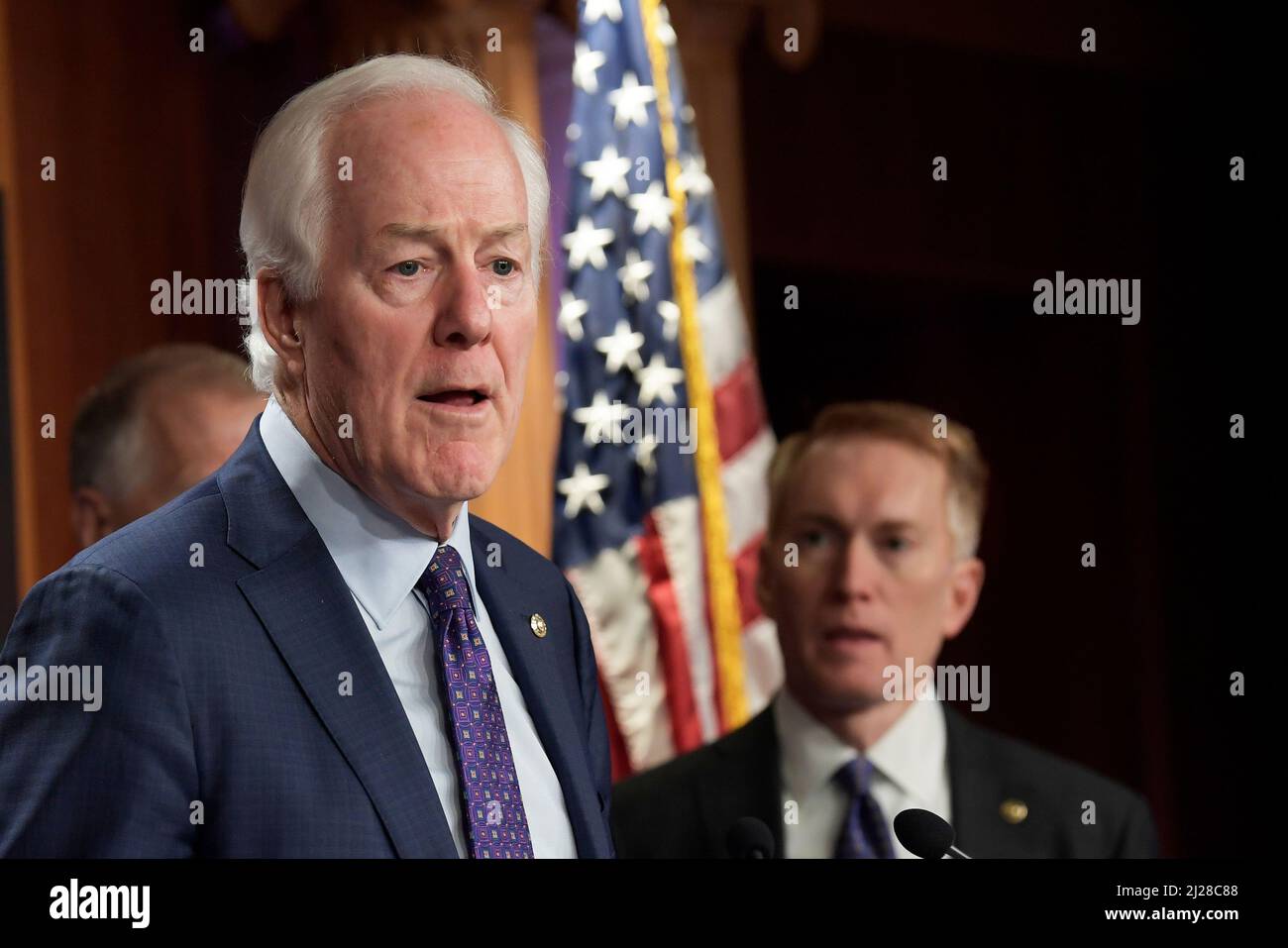 Washington, USA. 30th Mar, 2022. Senator John Cornyn(R-TX) alongside GOP members speaks about US-MX border during a press conference, today on March 30, 2022 at SVC/Capitol Hill in Washington DC, USA. (Photo by Lenin Nolly/Sipa USA) Credit: Sipa USA/Alamy Live News Stock Photo