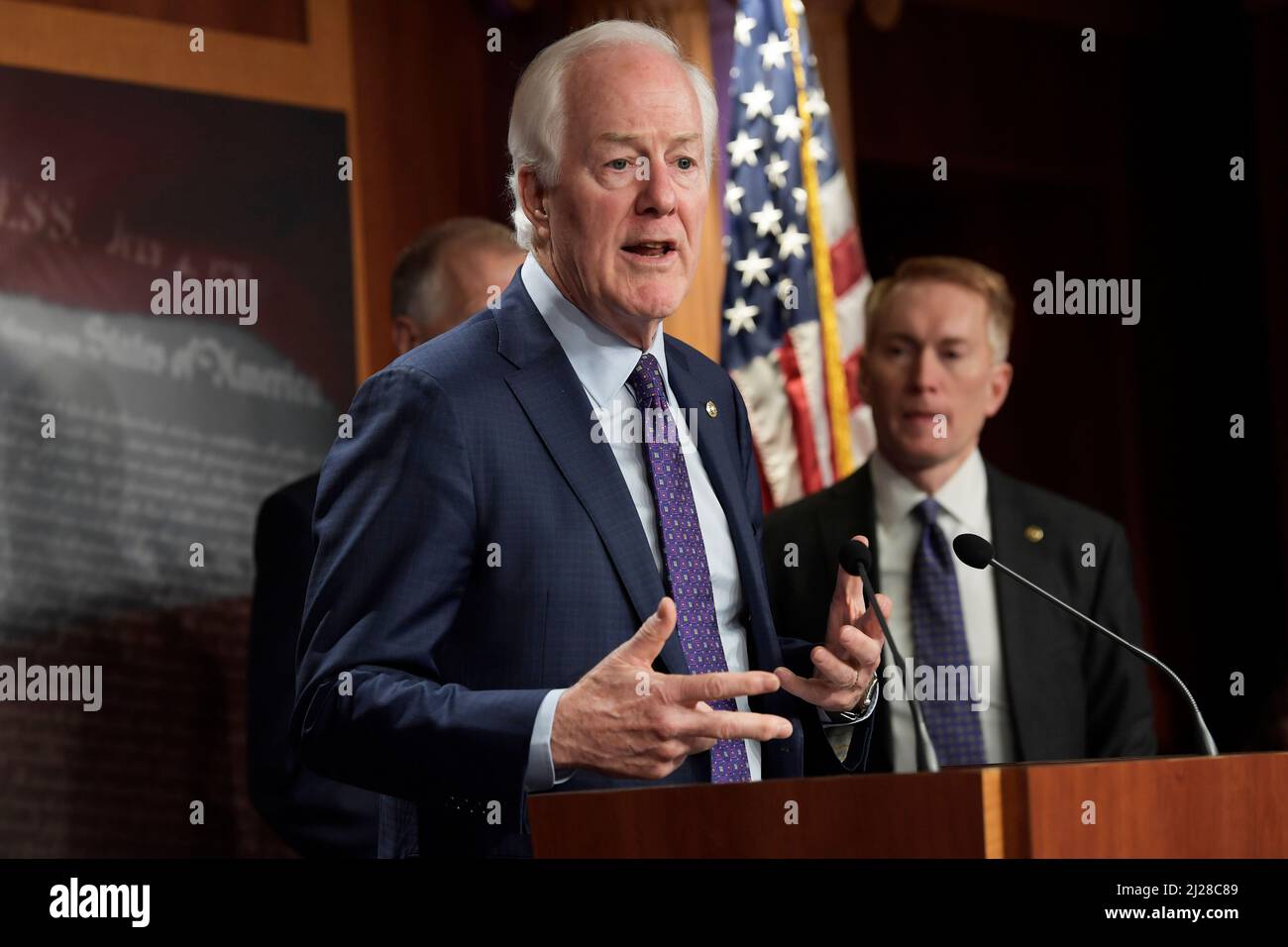 Washington, USA. 30th Mar, 2022. Senator John Cornyn(R-TX) alongside GOP members speaks about US-MX border during a press conference, today on March 30, 2022 at SVC/Capitol Hill in Washington DC, USA. (Photo by Lenin Nolly/Sipa USA) Credit: Sipa USA/Alamy Live News Stock Photo