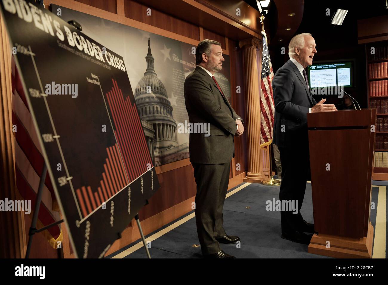 Washington, USA. 30th Mar, 2022. Senator John Cornyn(R-TX) alongside GOP members speaks about US-MX border during a press conference, today on March 30, 2022 at SVC/Capitol Hill in Washington DC, USA. (Photo by Lenin Nolly/Sipa USA) Credit: Sipa USA/Alamy Live News Stock Photo