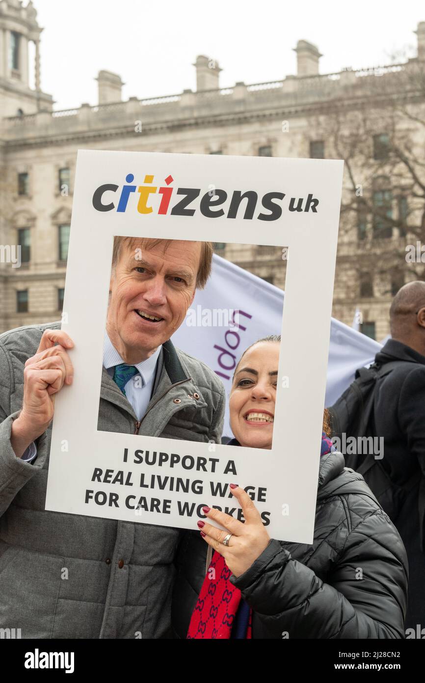London, UK. 30th Mar, 2021. Protest and lobby by social care workers for the real living wage at the Houses of Parliment UK the protest was organised by Citizens UK Credit: Ian Davidson/Alamy Live News Stock Photo