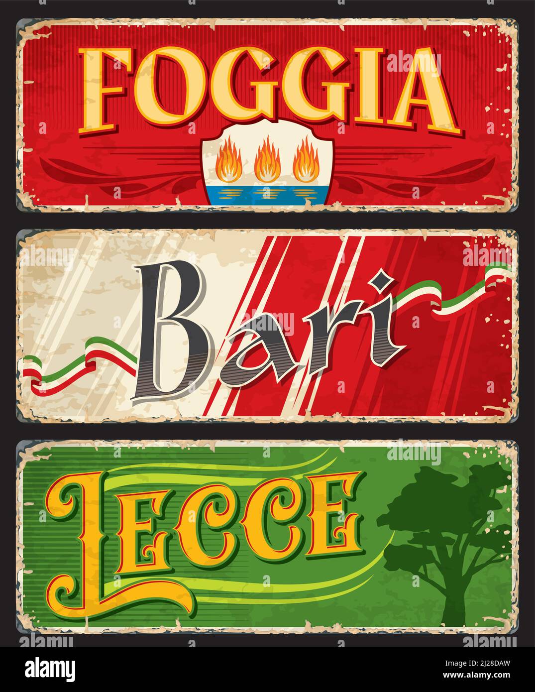 Foggia, Bari and Lecce italian cities travel stickers and plates