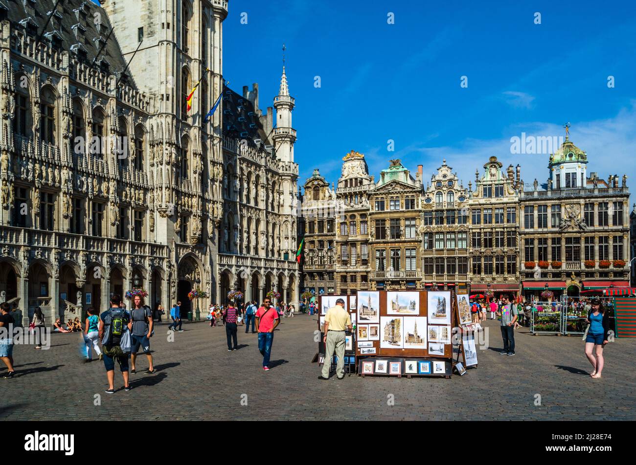 BRUSSELS, BELGIUM AUGUST 21, 2013 Artist displaying his paintings