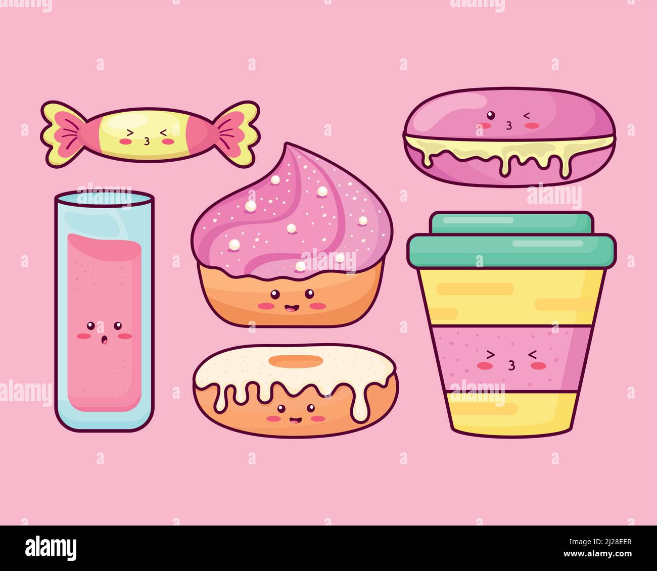 six kawaii desserts icons Stock Vector Image & Art - Alamy