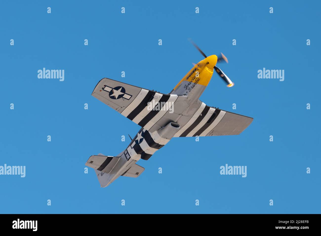 ESKISEHIR, TURKEY - SEPTEMBER 12, 2021: M.S.O. Air and Space Museum's North American P-51D Mustang, Ferocious Frankie, staging a show at Sivrihisar SH Stock Photo