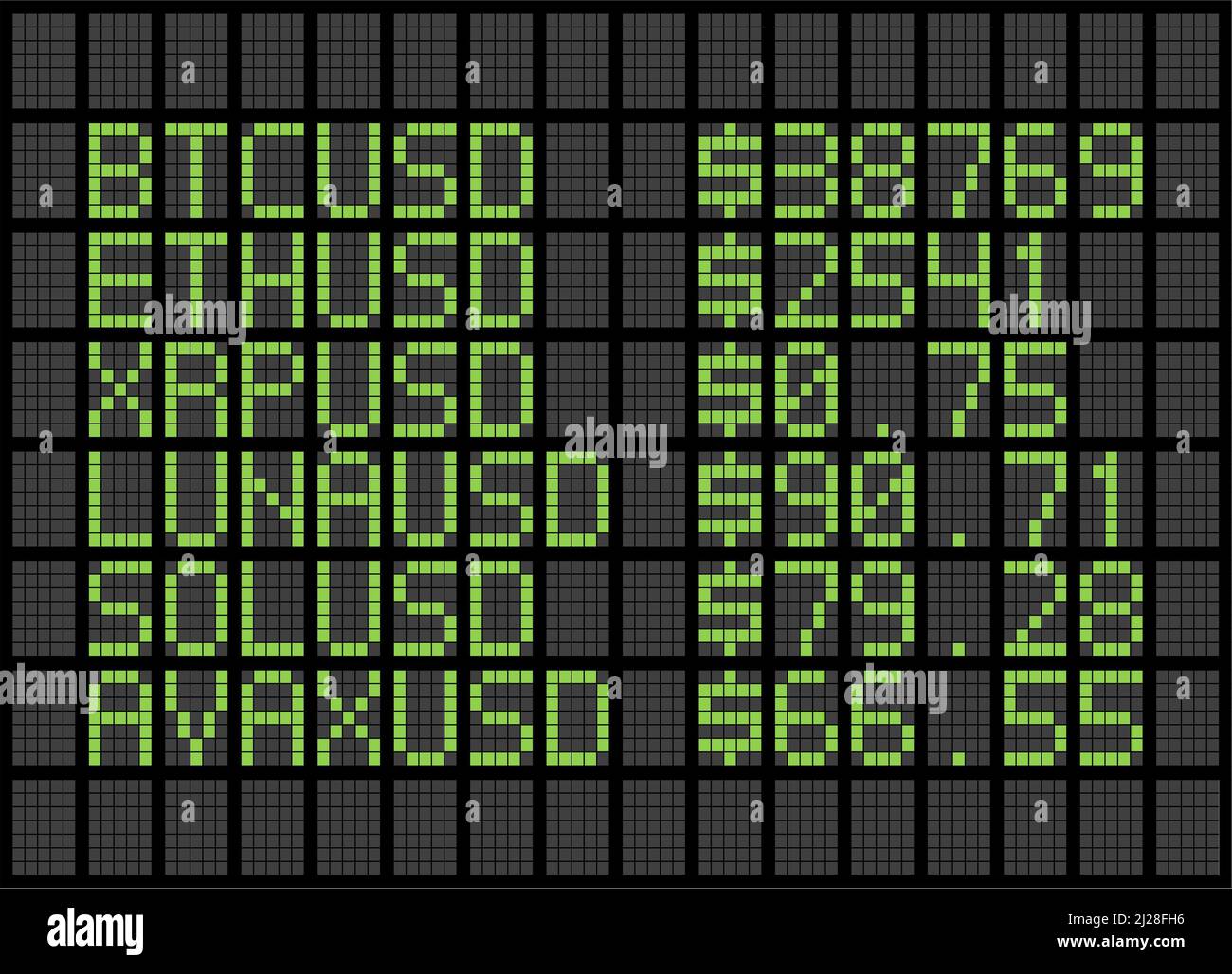 crypto currencies exchange rates on dot matrix display Stock Photo - Alamy
