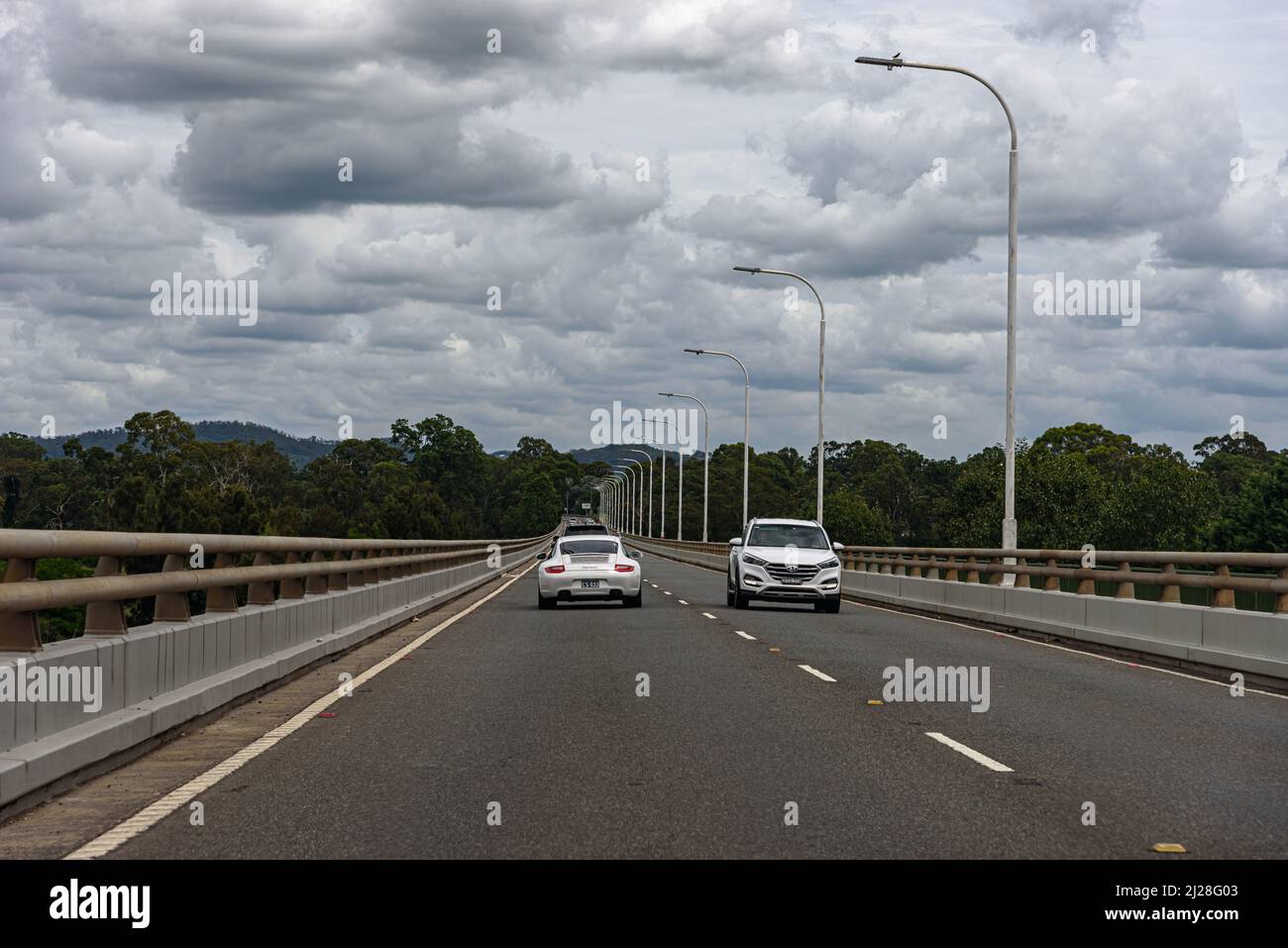 Cars on the MacArthur Bridge, part of the Camden Bypass, in Camden, New South Wales, Australia Stock Photo