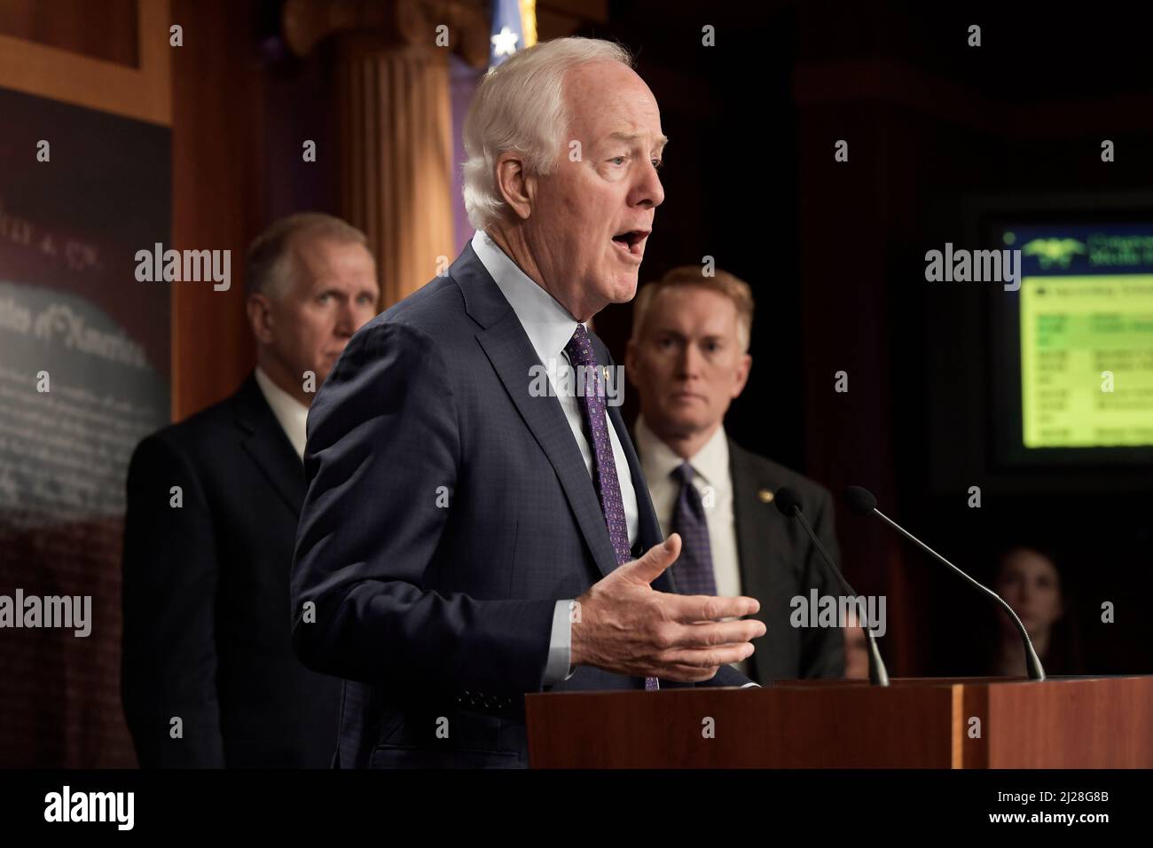 Washington DC, USA. March 30, 2022, Washington, Distric of Columbia, USA: Senator JOHN CORNYN(R-TX) alongside GOP members speaks about US-MX border during a press conference, today on March 30, 2022 at SVC/Capitol Hill in Washington DC, USA. (Credit Image: © Lenin Nolly/ZUMA Press Wire) Credit: ZUMA Press, Inc./Alamy Live News Stock Photo