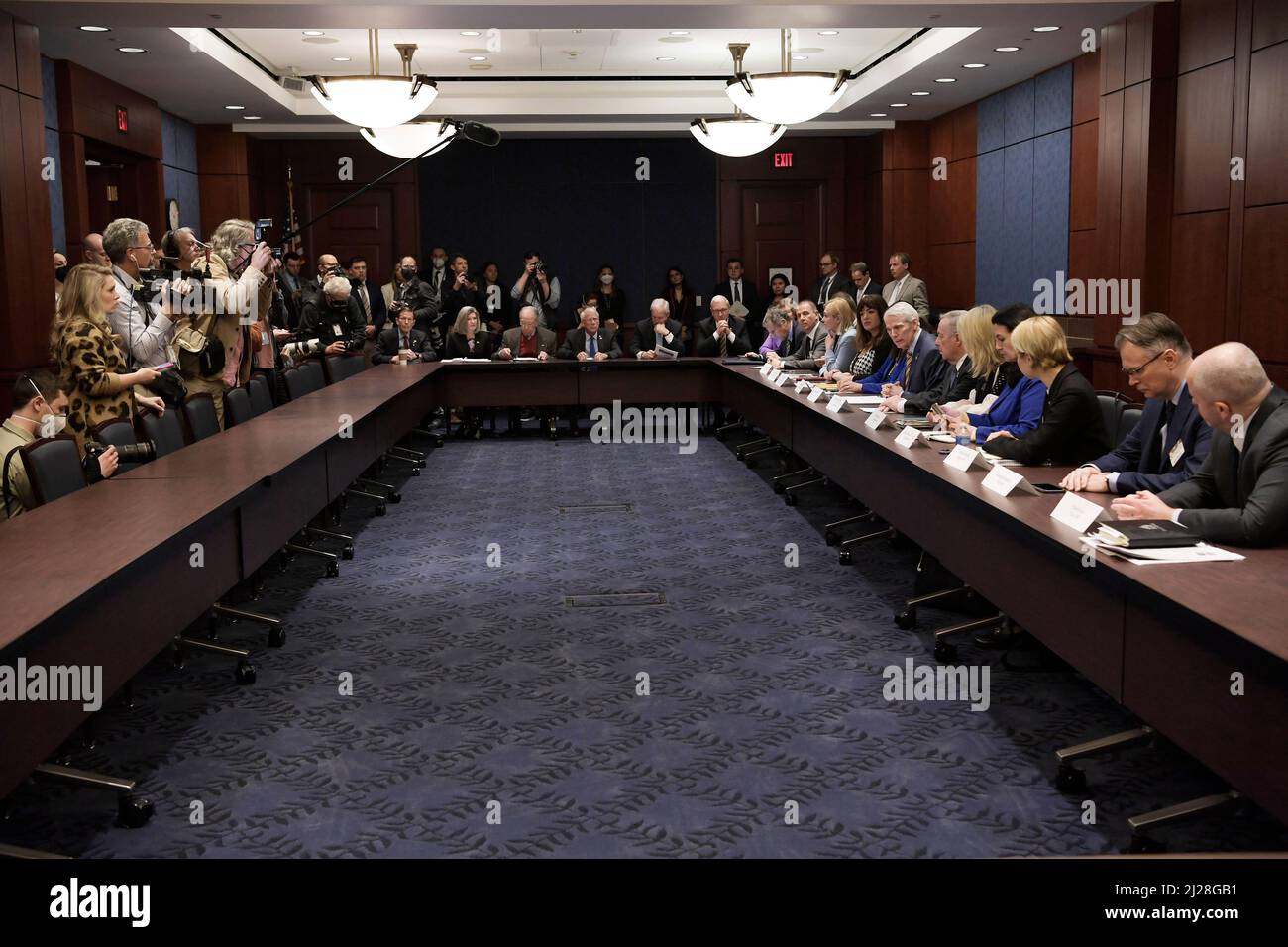 March 30, 2022, Washington, Distric of Columbia, USA: US Senators ROBERT PORTMAN(R-OH), DIRK DURBIN(D-IL) and Ukraine Caucus hold a meeting with members of the Ukraine Parliament, today on March 30, 2022 at SVC/Capitol Hill in Washington DC, USA. (Credit Image: © Lenin Nolly/ZUMA Press Wire) Stock Photo