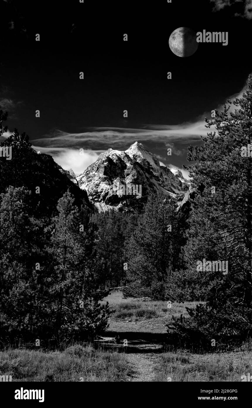 Moonrise over the Teton Range of Grand Teton National Park in the U.S