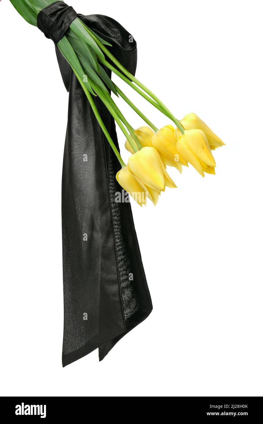 bouquet of yellow flowers for a funeral isolated on a white background