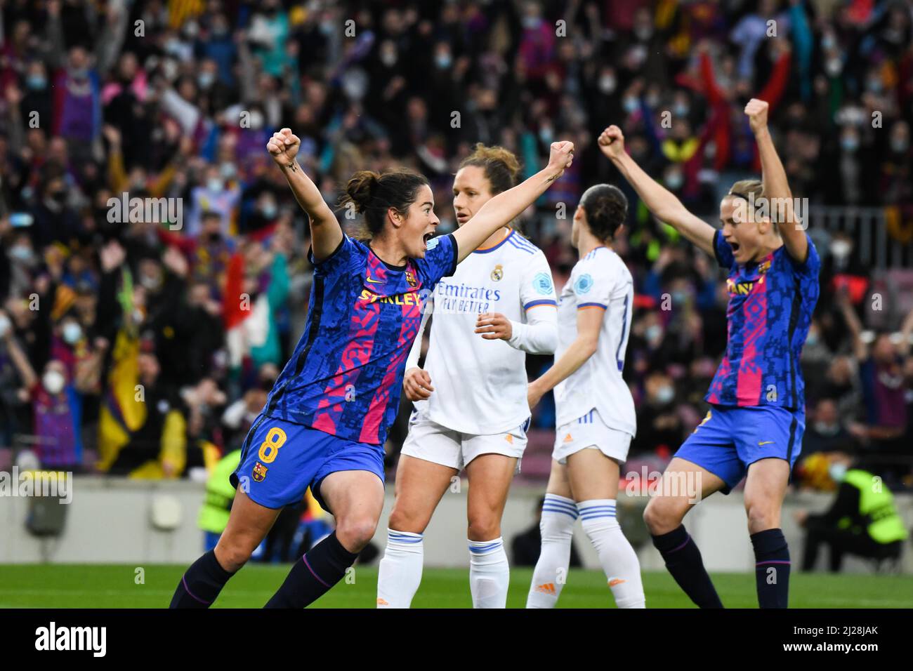 Barcelona, Spain. 30th Mar, 2022. BARCELONA, SPAIN - MARCH 30: Marta of Barcelona celebrates after her team scored a goal during a UEFA Women's Champions League match between Barcelona v Real Madrid at Camp Nou on March 30, 2022 in Barcelona, Spain. (Photo by Sara Aribó/PxImages) Credit: Px Images/Alamy Live News Stock Photo