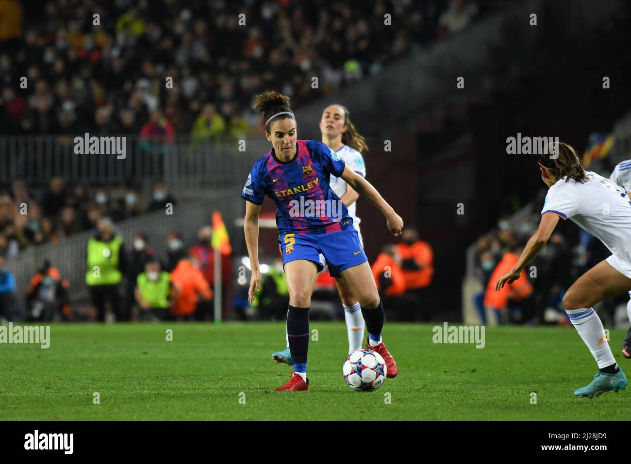 Barcelona, Spain. 30th Mar, 2022. BARCELONA, SPAIN - MARCH 30: Melanie Serrano of Barcelona drives the ball during a UEFA Women's Champions League match between Barcelona v Real Madrid at Camp Nou on March 30, 2022 in Barcelona, Spain. (Photo by Sara Aribó/PxImages) Credit: Px Images/Alamy Live News Stock Photo