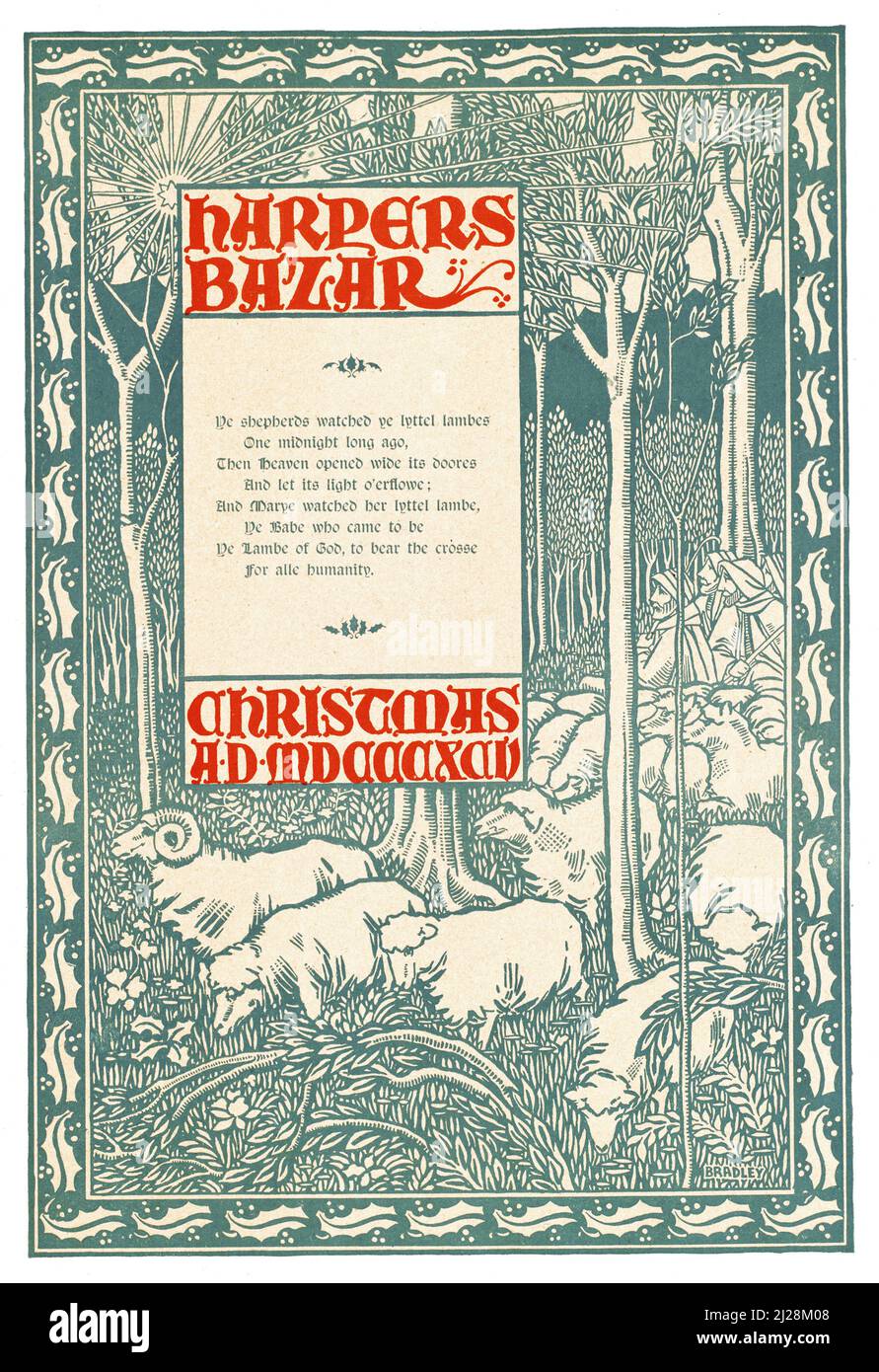 Will Bradley artwork - Harpers Bazar, Christmas A.D. MDCCCXCV (1895) American Art Nouveau - Old and vintage poster. Stock Photo