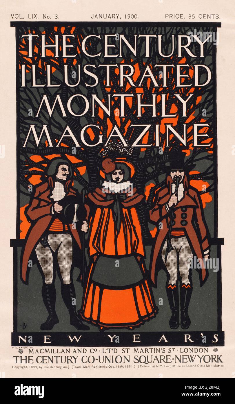 Will Bradley artwork - The century illustrated monthly magazine, New Years (1899) American Art Nouveau - Old and vintage poster. Jan 1900. Stock Photo