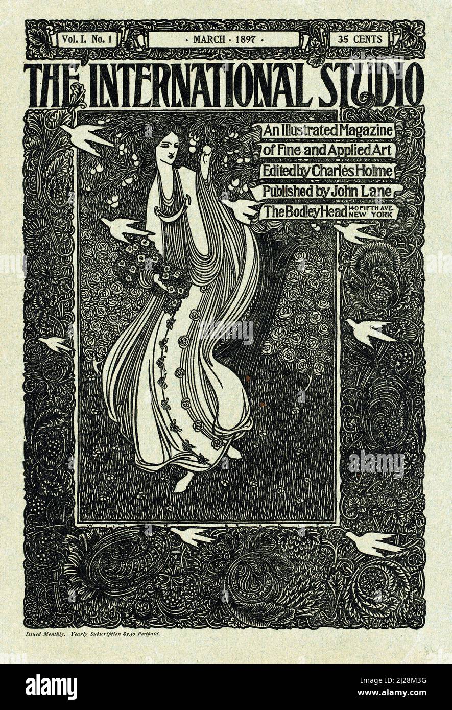 Will Bradley artwork - The international studio, March 1897 (1897) American Art Nouveau, black and white poster - Old and vintage poster Stock Photo