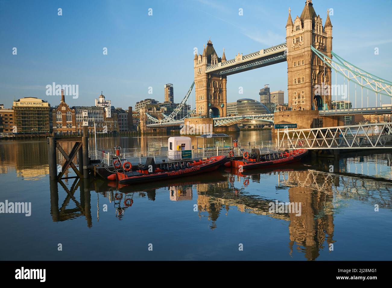 Landmark bridge Tower Bridge London England a bascule bridge across the River Thames. Stock Photo
